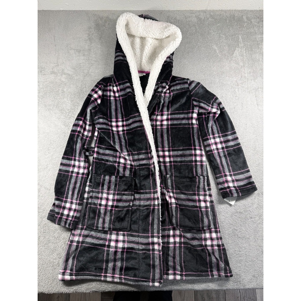 NWT Jenni Intimates  Women's Plush Sherpa Lining Hood Robe Plaid XS-S **‎